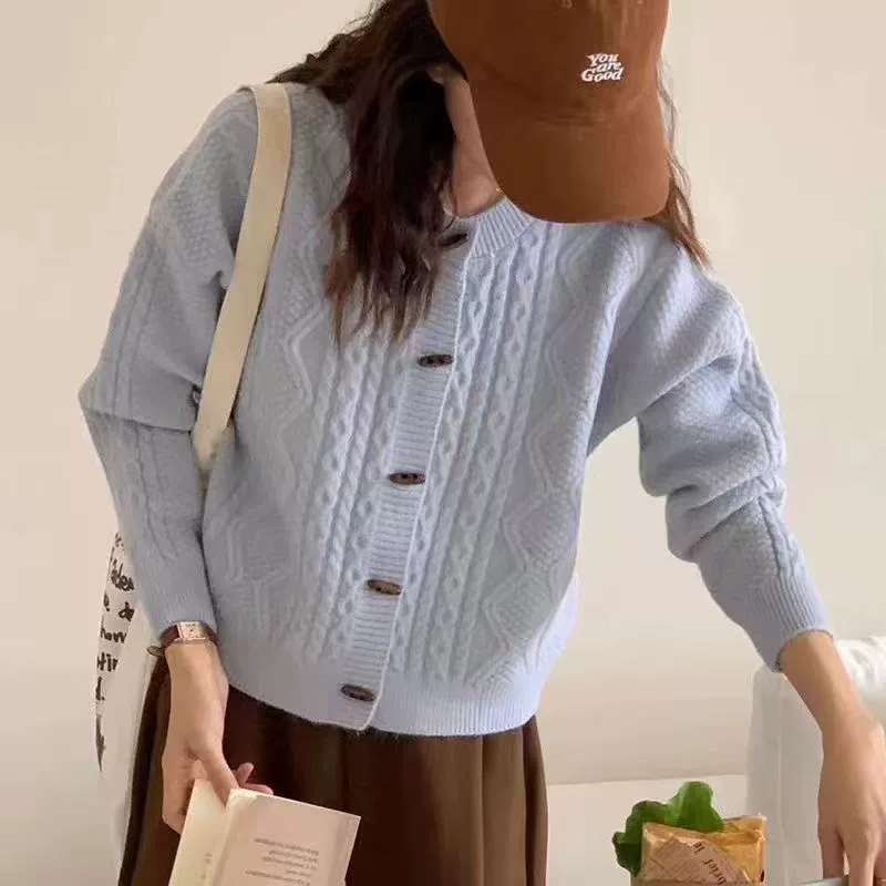 Рог вязаный кардиган женский свитер с круглым вырезом