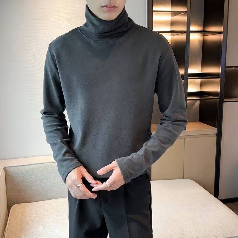 블랙 터틀넥 바닥 남성용 가을과 겨울 드 벨벳 티셔츠 긴 소매 트렌디 한 슬림 최고 고급 따뜻한 남성 내복