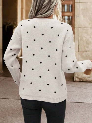 Women's European and American Cross-border Fashion Round Neck Long Sleeve Hooded Sweater Top with Polka Dot Embroidered Knit Shirt for Autumn