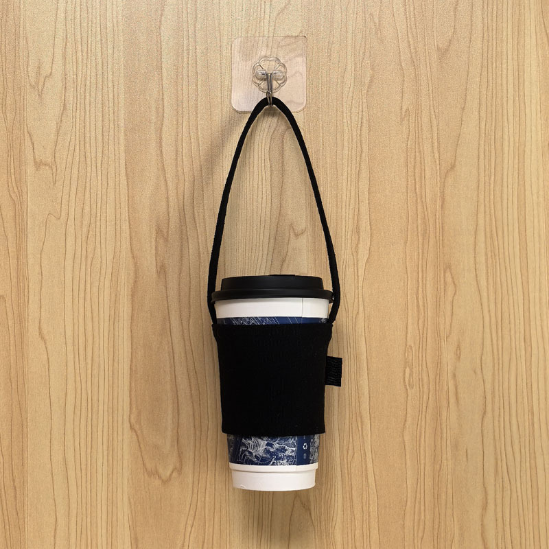 黑色本色折叠带挂钩手摇帆布奶茶杯套咖啡饮料手拎便携礼品手提袋