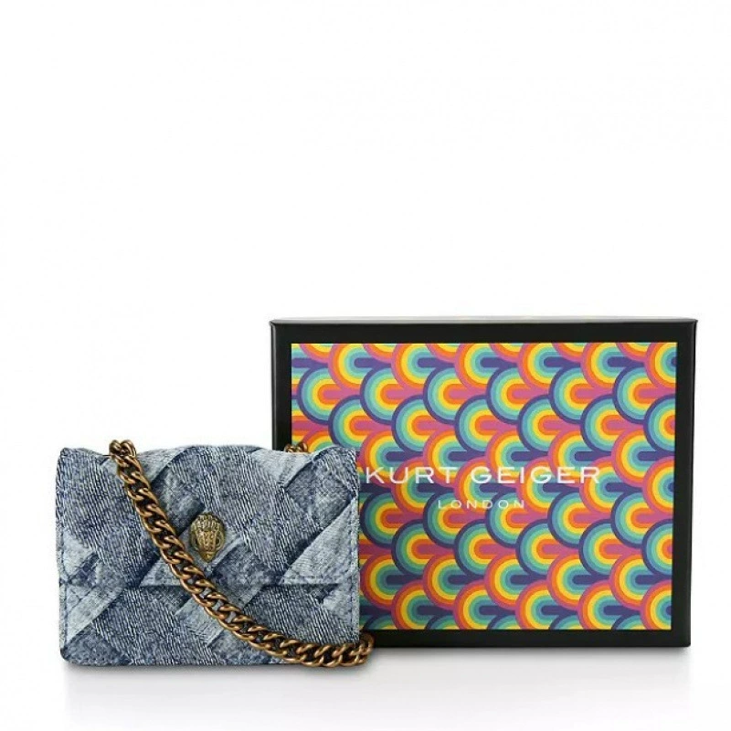 Сумка Eagle Head Mini Bag Kurt Geiger с вышивкой, цветные блоки, глянцевая, карта, одно плечо, через плечо, цепочка