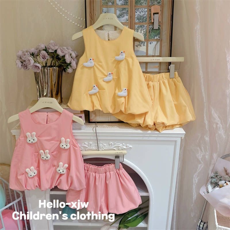 Girls' Summer Sleeveless Flower Dress for suit 2024 New Three-dimensional Doll Super Cute Foreign Style Princess Lantern Dress Trendy