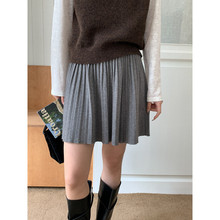2025爆款韩系学院风高腰A字百褶复古高腰显瘦针织裙女小个子短裙
