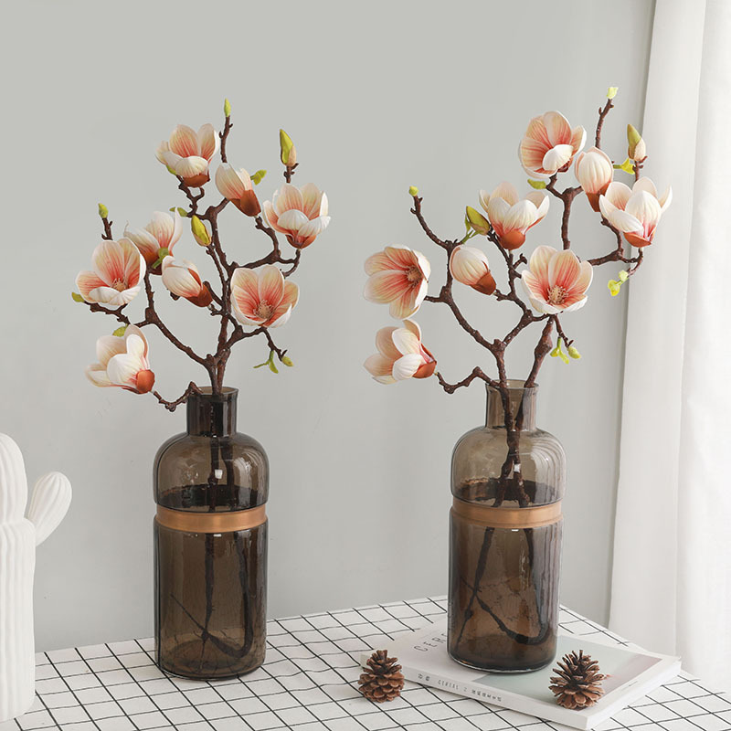 商場櫥窗布置仿真帶苞白色玉蘭假花 婚禮布置仿真4頭香水玉蘭花