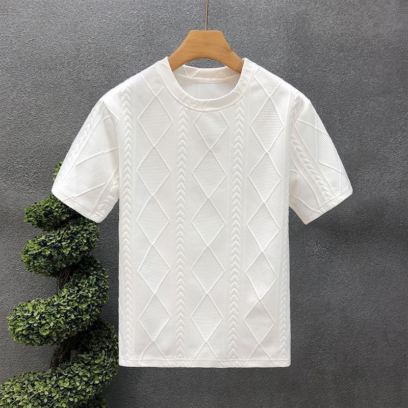 Men's Diamond Pattern T-Shirt Short Sleeve Crew Neck Versatile Bodysuit Trendy Brand Personalized Top Summer 2026 Clearical Sale_voghion.com