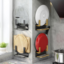 太空铝厨房免打孔锅盖架壁挂式多功能接水盘置物架子菜板案板架子