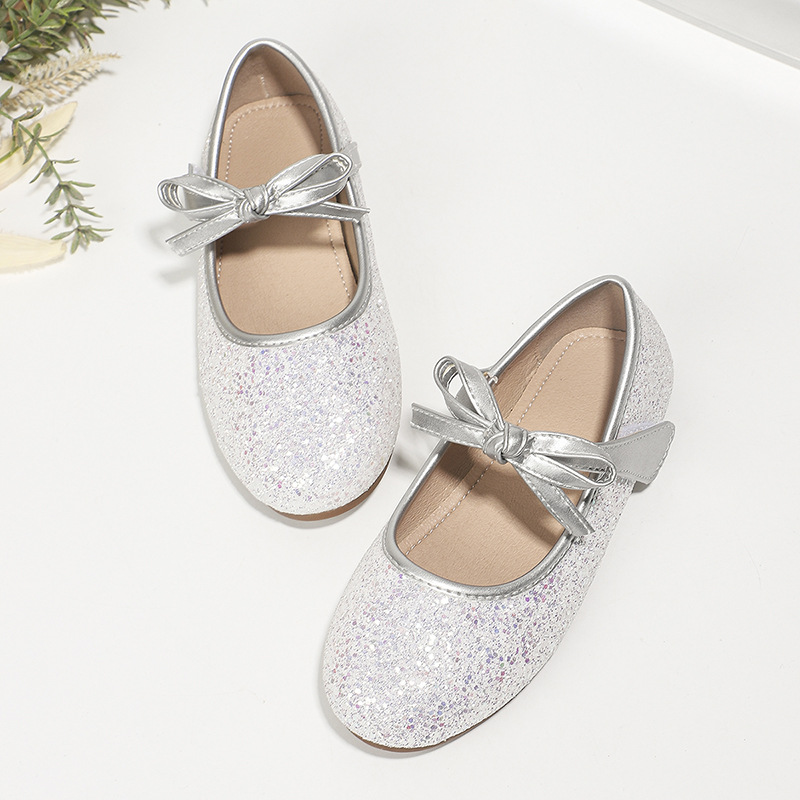 Cross-Border Girls Spring and Summer Rhinestone Bow Flat Shoes Children's Elsa Princess Children's Beanie Shoes Dance Shoes