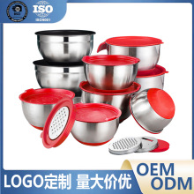 跨境货源硅胶底打蛋盆 加厚带刻度色拉碗 304欧式不锈钢沙拉碗