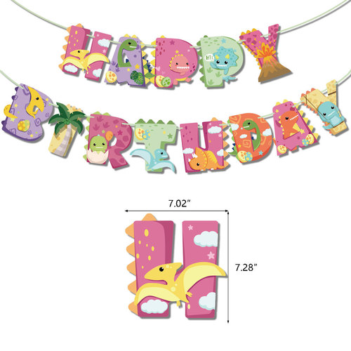 Original Pink Dinosaur Birthday Party Decoration Supplies Dinosaur Flag Cake Card Background Scene Layout
