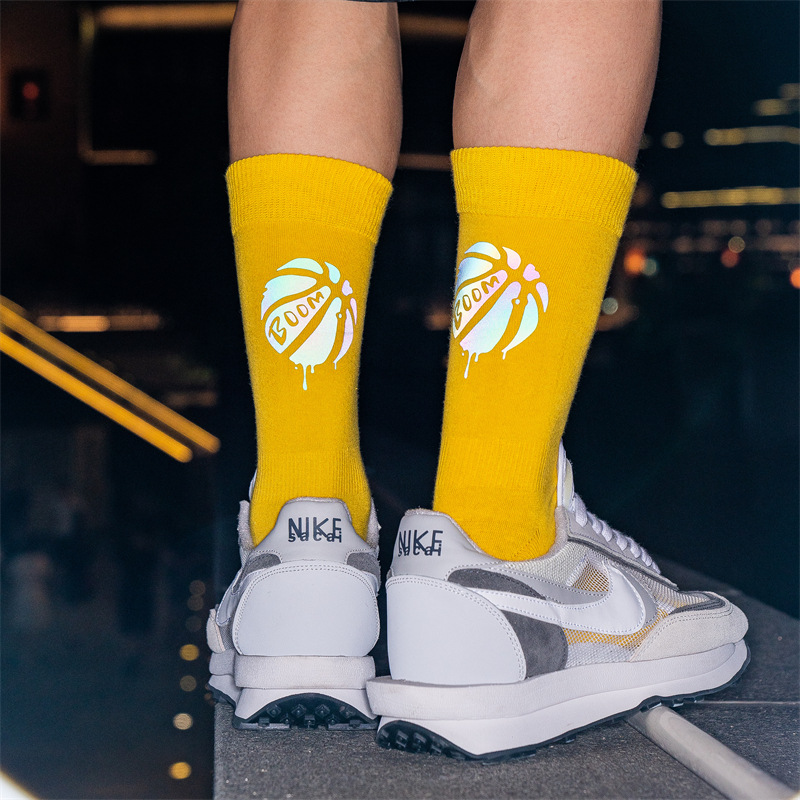 Reflective Socks Women's Cycling Socks Ins Trendy Socks Couple Sports Socks Waistband Outdoor Cycling Summer Men's Cotton Socks