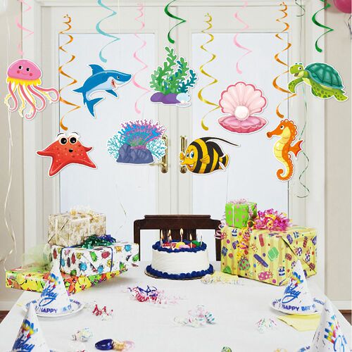 New Underwater Theme Birthday Party Decoration Seashell Kelp Spiral Hanger Summer Birthday Decoration Spiral Bunting