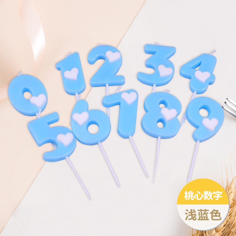 批发新款爱心数字心形数字蜡烛创意儿童生日派对蜡烛 0-9独立包装|undefined