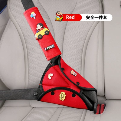 Cute Universal Anti-Neck Strangulation Fixator | Seat belt shoulder pad - vibrant-red-crayon-shin-chan-a-set-of-anti-strangle-shoulder-pads-triangular-belly-pads