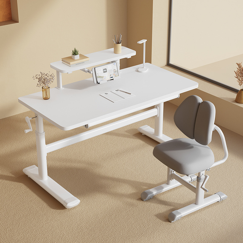 Solid Wood Detachable Bookshelf Children's Study Table and Chair Set Household Large White Table Liftable Writing Desk Primary School Student Desk