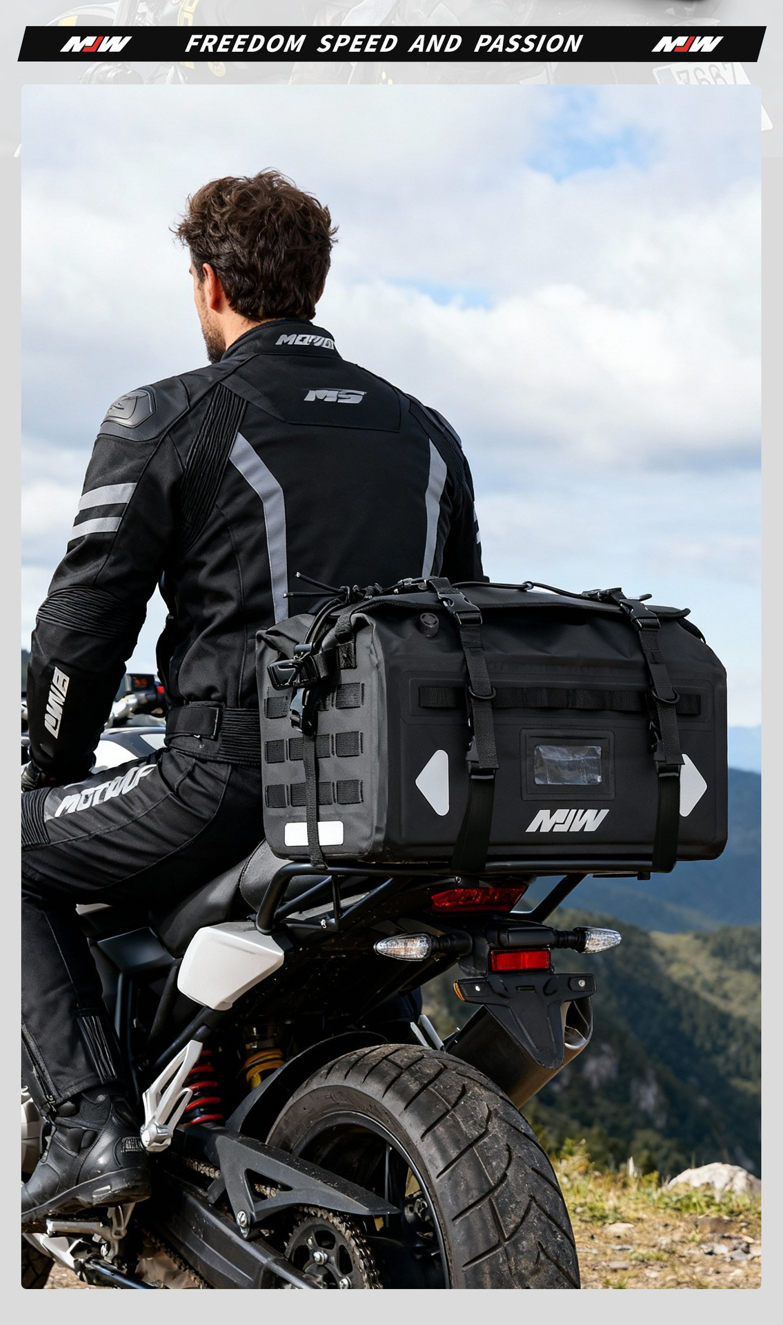 Mjw38L Three-Dimensional Expansion Bag Motorcycle Waterproof Bag Long-Distance Motorcycle Travel Bag Rally Car Off-Road Rear Tail Bag