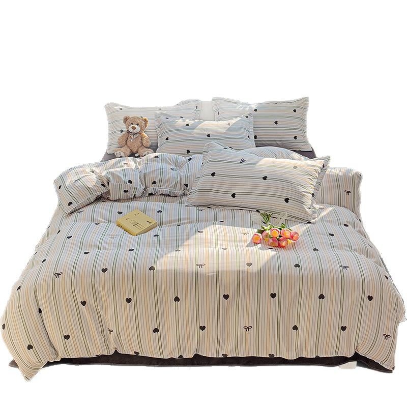 Engrosado cepillado de cuatro piezas dormitorio de un solo estudiante de tres piezas simple sábana colcha cubierta regalo ropa de cama al por mayor