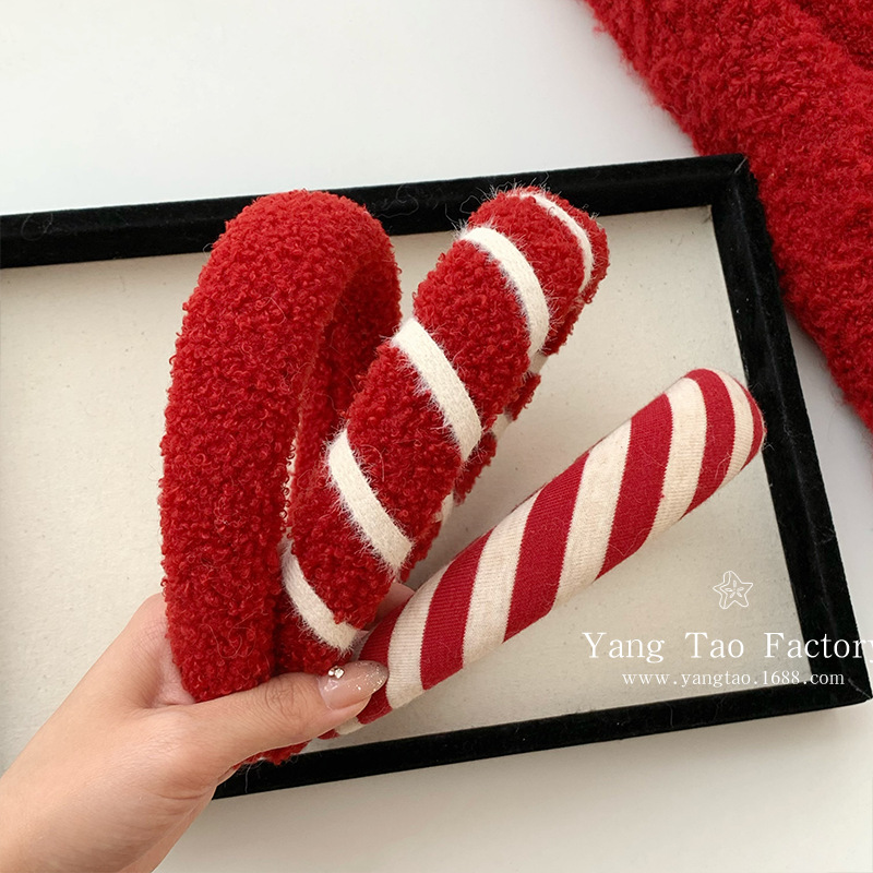 Año Nuevo a rayas rojas de cordero cabello cordaño Otoño Invierno 2024 nuevo cráneo alto presión corda de cabello cordajo de cabello cordajo de cabello adornamiento de cabeza