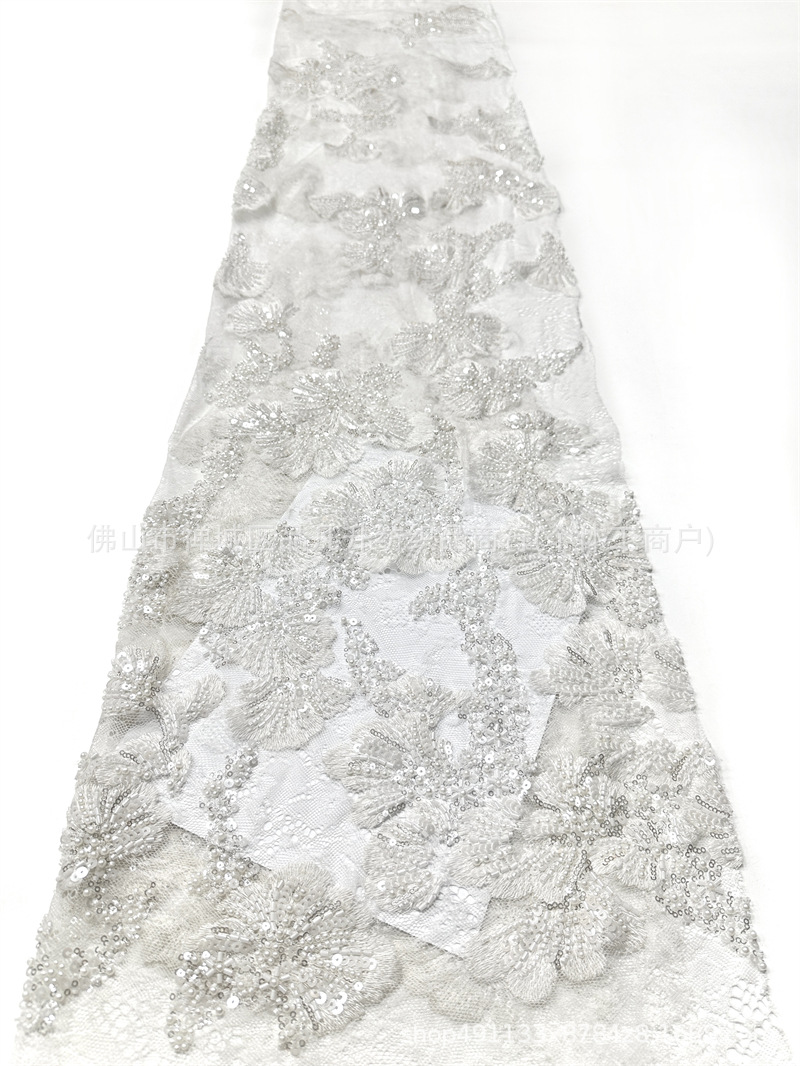 3D estereoscópio contraposición perlas tela de encaje vestido de boda ropa de moda tela de vestido comercio exterior transfronterizo mayorista image 7