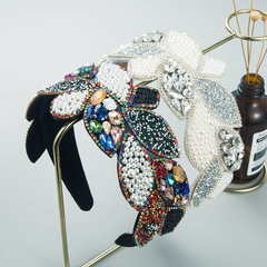 和鳴發箍歐美時尚舞會水鑽珍珠樹葉形巴洛克頭箍誇張加大寬邊髮飾