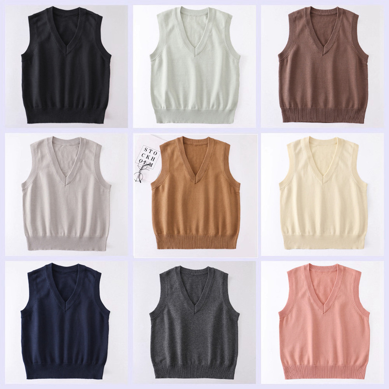 In-Stock Basic V-Neck Pullover Jk Sweater Uniform Vest Sleeveless Thin Solid Color Student Knitwear for Men and Women