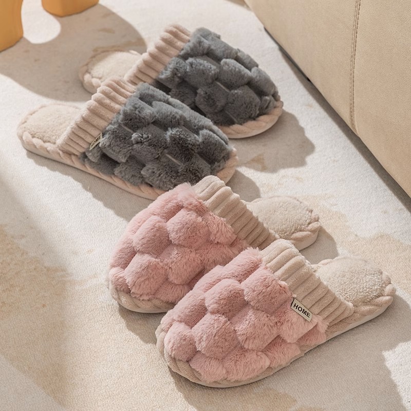 Cotton slippers casual home plus fleece thickening warm home couples indoor non-slip woolly slippers wholesale