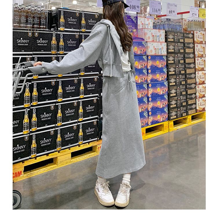 灰色休闲运动套装女春秋流行减龄漂亮洋气半身裙套装初恋清纯奶甜|undefined
