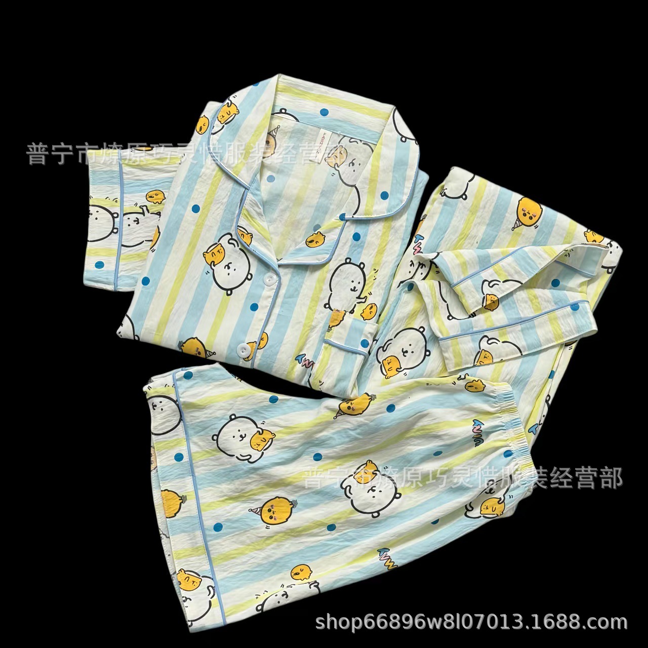 Pajamas de tres piezas de torta de oso para mujeres de verano, pantalones de manga corta, nubes de algodón adorable, viento en 2025 nueva ropa para el hogar