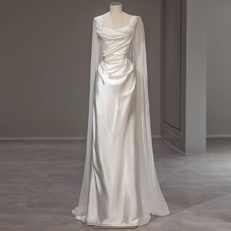 2025 New Style Empress Wedding Dress, Light Luxury High-End Niche Bride Wedding Veil, French Strapless Reception Gown