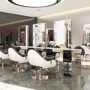 Barber shop mirror hairdressing shop mirror table for hair salon stainless steel edging marble table top hair cutting mirror perm mirror