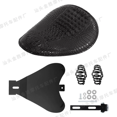 Bag, Motorcycle cushion - crocodile-leather-black-seat-cushion-long-round-spring-black-bracket