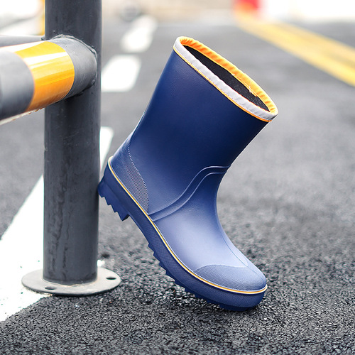 Cross-border Fashion Short Rain Boots for Men, Winter Fleece-Lined & Warm, Mid-to-Low Calf-Height Water Boots, Rubber Overshoes—Drop Shipping Available