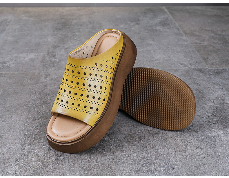 Dép sandal nữ xỏ ngón đế bệt da bò thật mềm — màu xanh lá cây chi tiết 11