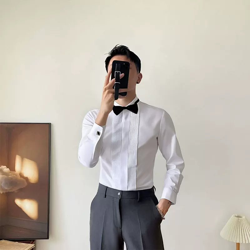 男士衬衫白色翼领衣抗皱免烫礼服绅士宴会新郎结婚衬衣商务通勤