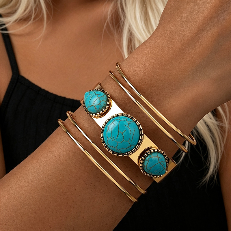 Cross-Border Women's Turquoise Thin Round Bracelet, Niche Retro Simple Commuter Bracelet, Light Luxury High-End Bracelet