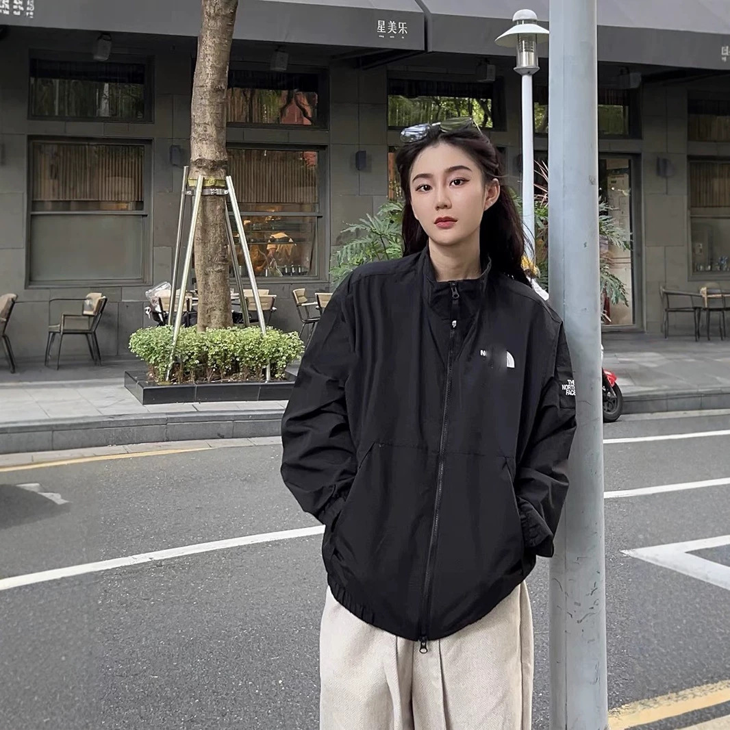跨境立领夹克外套男女同款春秋季潮牌纯色休闲宽松运动风衣