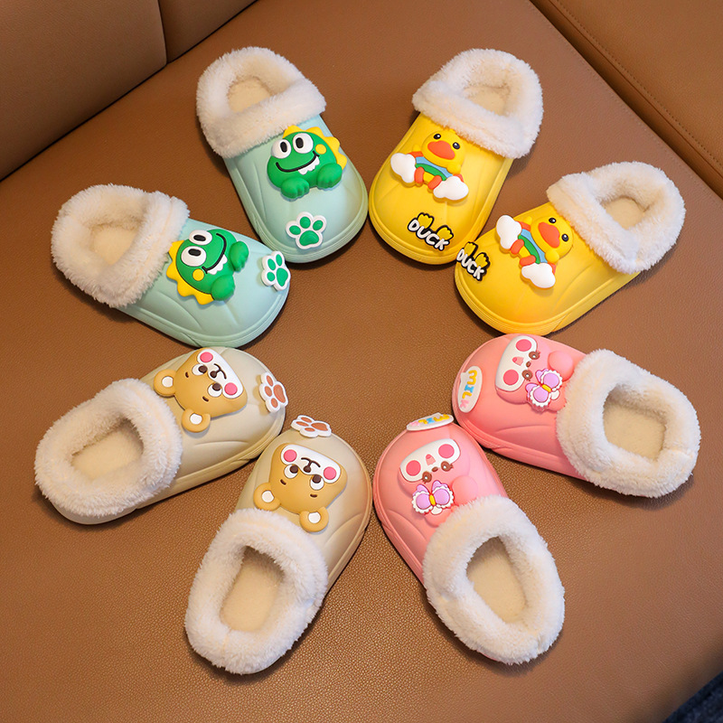 2024 children's cotton slippers boys and girls cartoon boys and girls baby warm non-slip waterproof plush cotton slippers