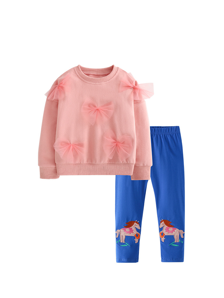 Malwee transfronterizo conjunto de niñas otoño y invierno nuevo estilo europeo y americano para niños de mediana edad cuello redondo mangas largas pantalones de cintura elástica dos piezas