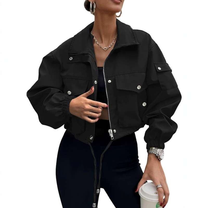Same style as on Amazon. Women's lightweight short bomber jacket, with pockets, zipper, work jacket