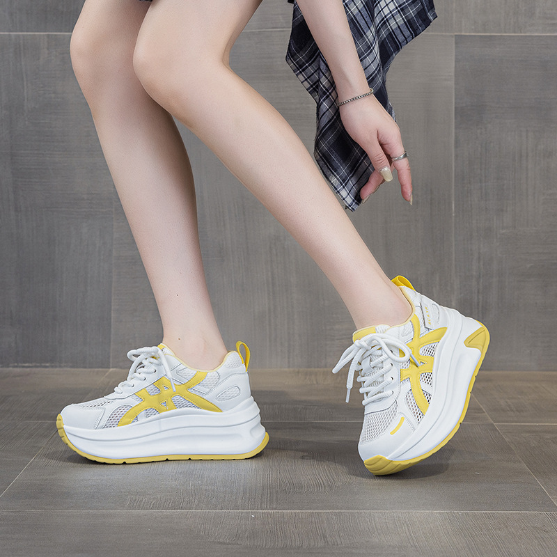 Giày sneaker nữ đế dày tăng chiều cao phong cách thể thao — M2852 be, M2852 xanh, M2852 vàng
