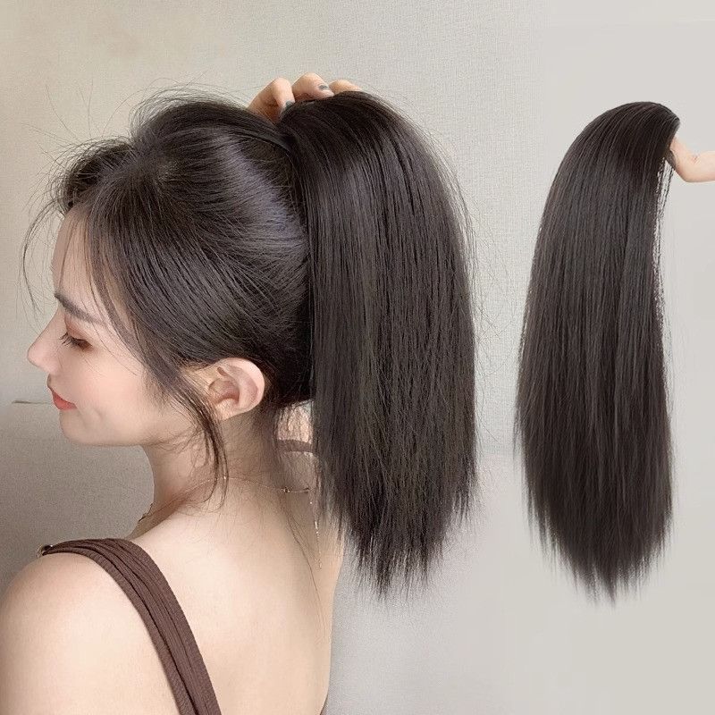 Peluca Cola de Caballo pelo corto de las mujeres alta cola de caballo con clip pelo artificial temperamento pelo recto falso Cola de Caballo mullido alta corbata falsa trenza