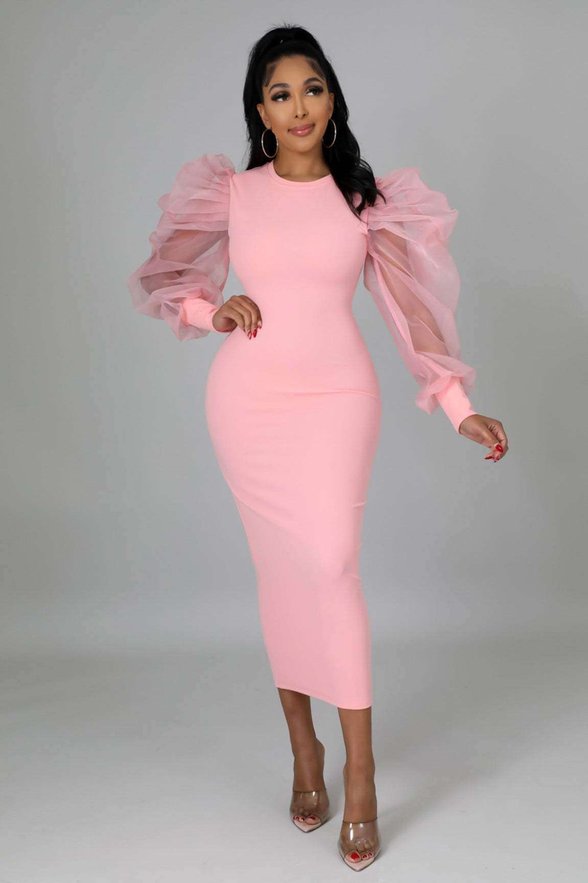 Women's Regular Dress Elegant Round Neck Long Sleeve Solid Color Midi Dress Daily display picture 20