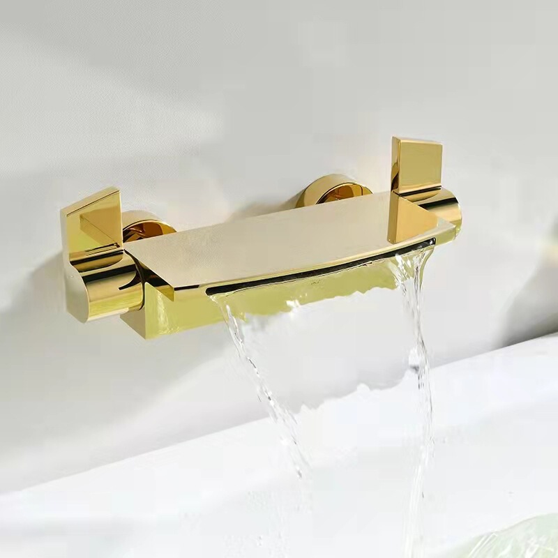 Copper White cylinder side bathtub faucet hot and cold wall-mounted mixing valve golden shower waterfall faucet