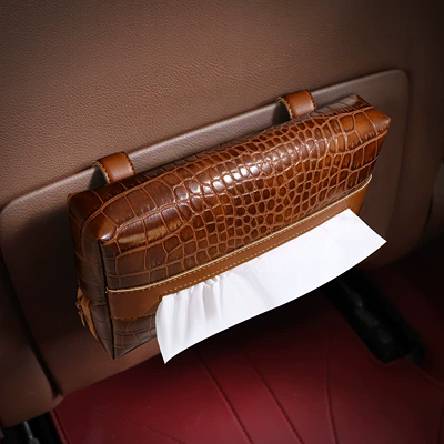 Box, High-End Crocodile Pattern Armrest: Car tissue box/set - sunshade-clip-on-brown