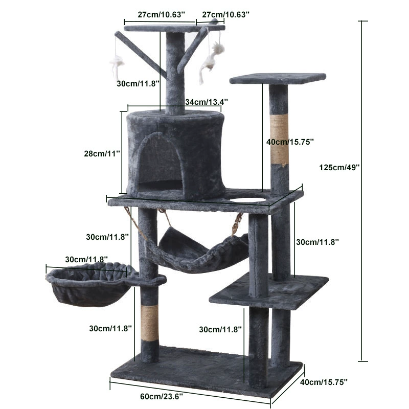 Velvet Cat Climbing Tree, Multi-Level Space-Saving Cat House with Hammock, All-Seasons
