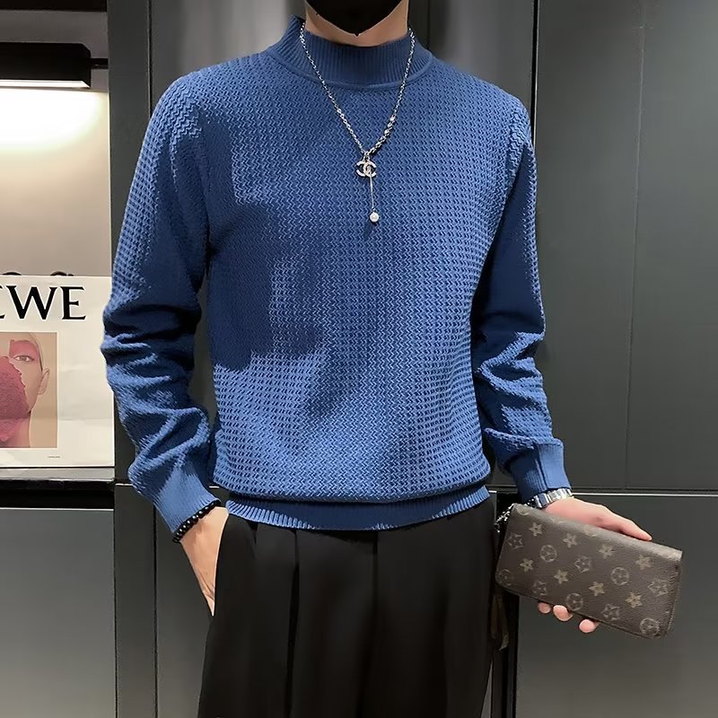 Half turtleneck sweater men's Korean-style slim-fit knitted base shirt high-grade fashionable brand all-match solid color sweater