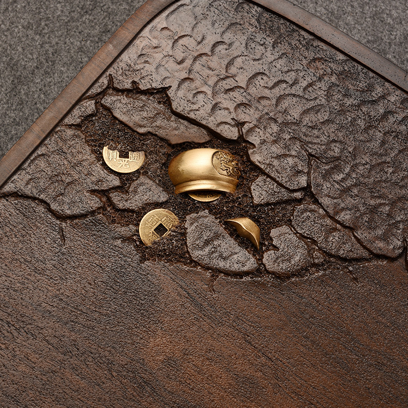 PK7J輕奢現代黑檀木茶盤整塊實木茶台功夫茶具家用茶海簡約干泡台