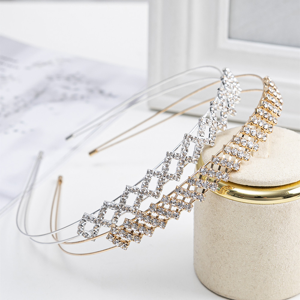 100g Weight Hair Band Hair Accessories Type Rhinestones Insert Material Simple Style Square Rhinestone Inlay Rhinestones Hair Band 1 Piece