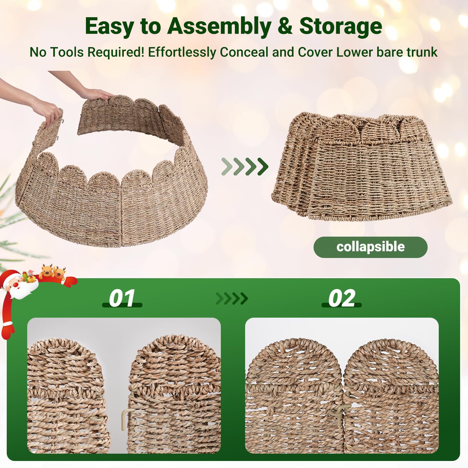 Base de árbol de navidad de hierba de mar desmontable personalizado transfronterizo hecho a mano hierba de jacinto de agua decoración de Navidad alrededor del árbol falda de árbol