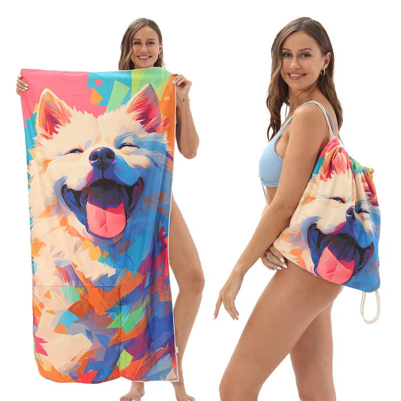 Cross-Border Colorful Multi-Functional Quick-Drying Beach Towel for Dogs, Foldable and Portable All-In-One Beach Bath Towel