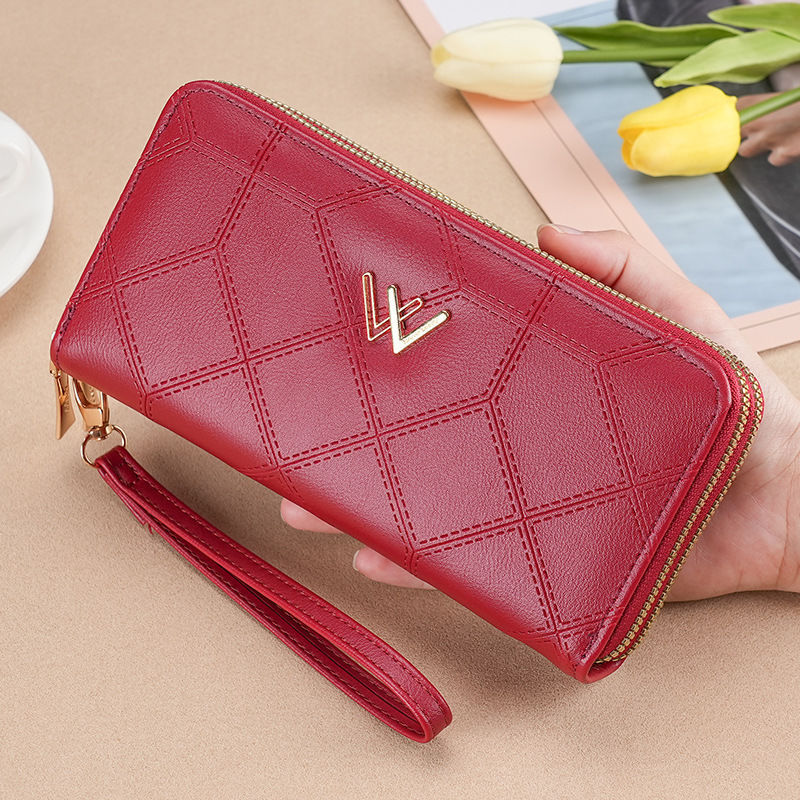 Cartera de mujer nueva billetera larga para niñas con doble cremallera de diamante, moda versátil bolso de mano cartera